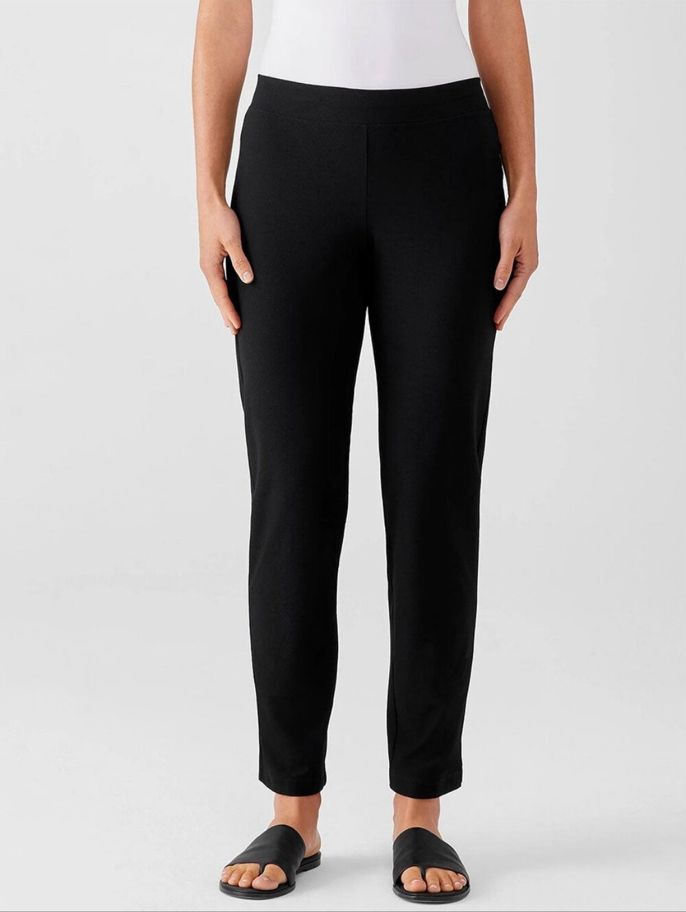 Eileen Fisher Iconic 696 Washable Stretch Crepe Slim Pants Black Pull On Size L